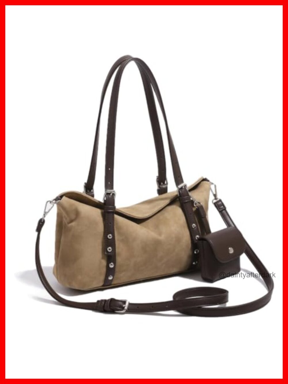 Faux Suede Shoulder Bag Hobo Handbag 3-in-1 Convertible Strap